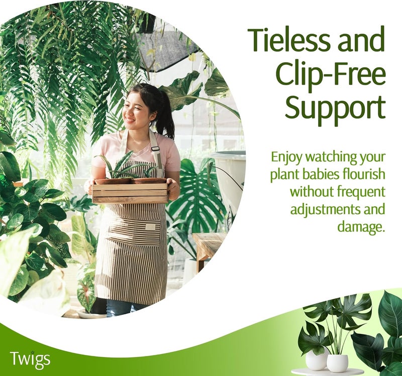 Twigs Ga دعامات دعم النباتات القابلة للتكديس، دعم سيقان النباتات المنزلية والحدائق، ملحقات الحدائق، بديل للشبكات للنباتات المتسلقة والمزروعة - مونستيرا (أخضر داكن)، عبوة 10، 17 بوصة - Image 3